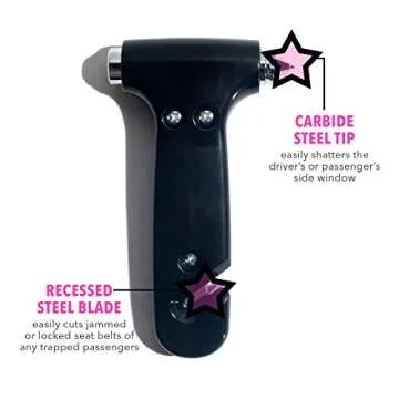 Super-Cute Safety Hammer - Emergency Automotive Escape Hammer Tool, Seat Belt Cutter & Car Window Break Tool - Black, 1 Count