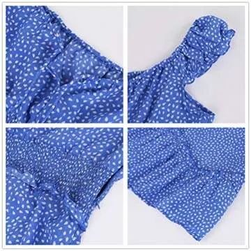 YOBECHO Womens Summer Ruffle Sleeve Sweetheart Neckline Printing Dress Mini Dress Blue