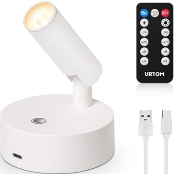 URTOM Wireless LED Spotlight - Rechargeable Indoor Uplighting with Remote and Timer