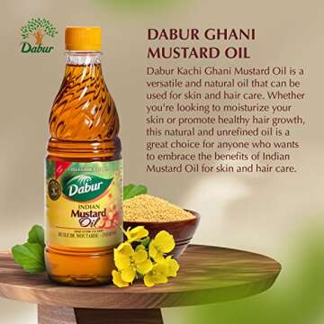 Dabur Kachi Ghani Mustard Oil - Oil for Skin and Hair Care, Cold-pressed Oil Body Massage, Therapeutic-Grade Mustard Oil, Natural Oil from Mustard Seeds, Unrefined Mustard Oil (1 ltr.)