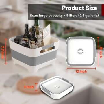 MontNorth 2.4 Gal Collapsbile Wash Basin with Drian Plug,9L Dish Pan for Soaking Baby Bottles,Portab...
