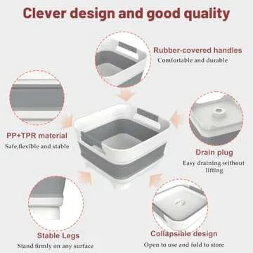 MontNorth 2.4 Gal Collapsbile Wash Basin with Drian Plug,9L Dish Pan for Soaking Baby Bottles,Portable Sink, Multiuse Foldable Bucket,Ice Beverage Tubs for Camping, Vegetable Washing, RV (Gray)