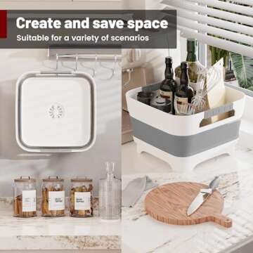 MontNorth 2.4 Gal Collapsbile Wash Basin with Drian Plug,9L Dish Pan for Soaking Baby Bottles,Portable Sink, Multiuse Foldable Bucket,Ice Beverage Tubs for Camping, Vegetable Washing, RV (Gray)