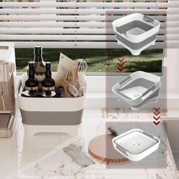 MontNorth 2.4 Gal Collapsbile Wash Basin with Drian Plug,9L Dish Pan for Soaking Baby Bottles,Portable Sink, Multiuse Foldable Bucket,Ice Beverage Tubs for Camping, Vegetable Washing, RV (Gray)