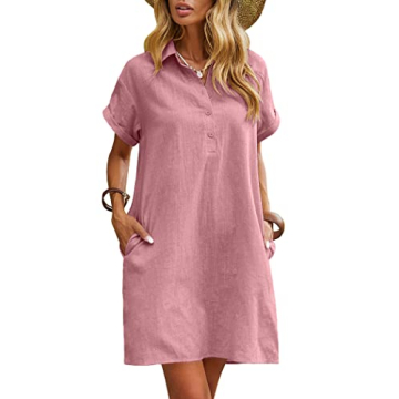 Zeagoo Women's Summer Button Down Shirt Dress with Pockets