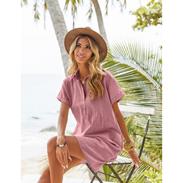 Zeagoo Women's Summer Button Down Shirt Dress with Pockets