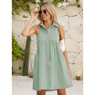 Stylish DEEP SELF Women Summer Collared Shirt Dress