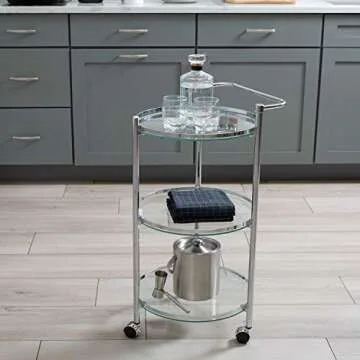 Organize It All Rolling 3 Tier Glass Circular Serving Cart, Silver (Model: 62943W)