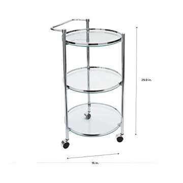 Organize It All Rolling 3 Tier Glass Circular Serving Cart, Silver (Model: 62943W)