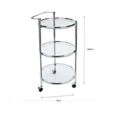 Organize It All Rolling 3 Tier Glass Circular Serving Cart, Silver (Model: 62943W)