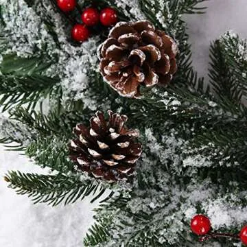H&W 20 Inch Christmas Wreath for Front Door with Realistic Snowflakes Red Berries Pinecones Christmas Decoration for Outdoor Indoor Home Party Decor