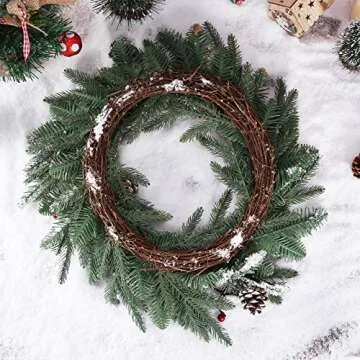 H&W 20 Inch Christmas Wreath for Front Door with Realistic Snowflakes Red Berries Pinecones Christmas Decoration for Outdoor Indoor Home Party Decor