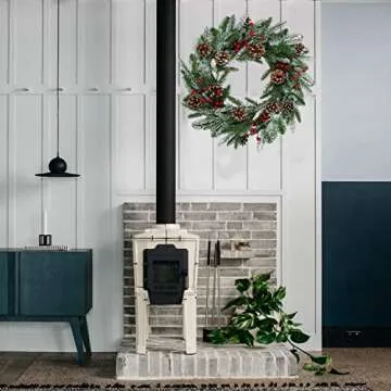 H&W 20 Inch Christmas Wreath for Front Door with Realistic Snowflakes Red Berries Pinecones Christmas Decoration for Outdoor Indoor Home Party Decor