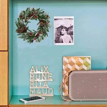 H&W 20 Inch Christmas Wreath for Front Door with Realistic Snowflakes Red Berries Pinecones Christmas Decoration for Outdoor Indoor Home Party Decor