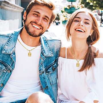 KissYan Initial Letter Pendant Necklace for Men Women, 14K Gold Plated Square Capital Monogram Necklace Alphabets from A-Z Figaro Chain Jewelry (Gold, J)