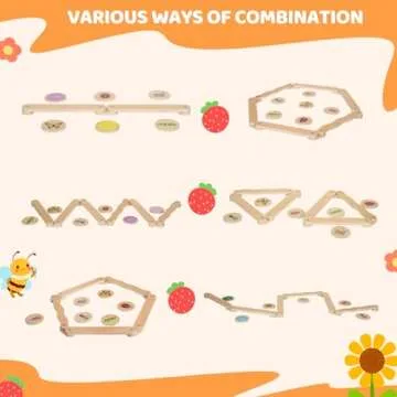 OHKIDS Wooden Balance Beam, Stepping Stones & Obstacle Course for Kids, 41 PCS Toddlers Balance Board Log, Indoor/Outdoor Gymnastics Toys, Playful Furniture w/Storage Bag, Gift for Boys Girls