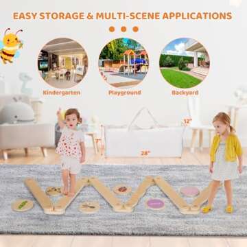 OHKIDS Wooden Balance Beam, Stepping Stones & Obstacle Course for Kids, 41 PCS Toddlers Balance Board Log, Indoor/Outdoor Gymnastics Toys, Playful Furniture w/Storage Bag, Gift for Boys Girls