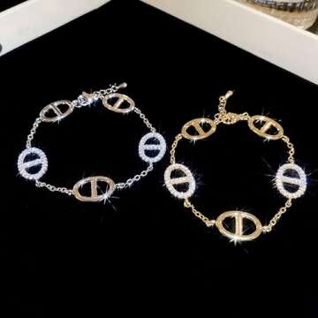 SHASHA Luxury Bracelet for Women Bling Rhinestone Bracelet Adjustable Bracelet Silver/Gold Bracelet Fashion Jewelry Gifts for Women and Lover