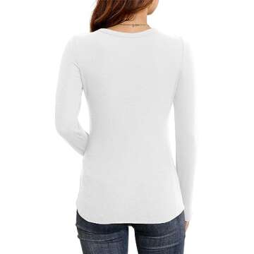HWOKEFEIYU Women’s Ribbed Long Sleeve Crewneck Shirts - Fitted Slim Fit Basic Casual Tops