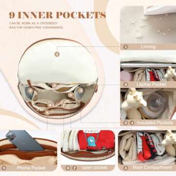 miss fong Diaper Bag Backpack Baby Diaper Bag, Large Leather Diaper Backpack with 16 Pockets Travel Diaper Bag with Diaper Changing Pad, Stroller Straps & 2 Insulated Pockets (Regular, Cognac)