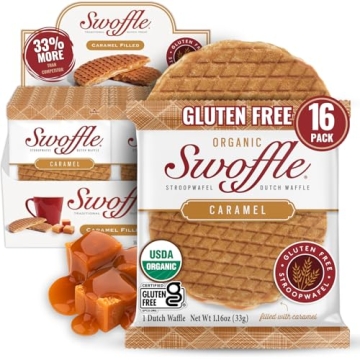 Gluten Free Organic Stroopwafels by Swoffle - Caramel Filled | (16) 1.16oz Wafers | non-GMO, Wheat F...