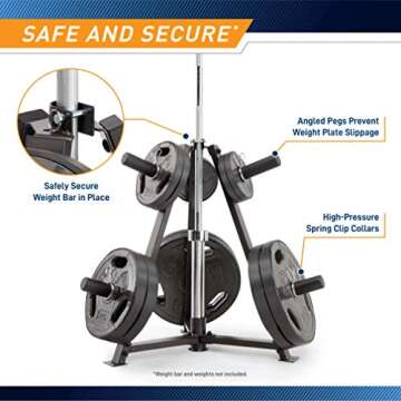 Marcy 6-Peg Olympic Weight Plate Tree and Vertical bar Holder Storage Rack Organizer for Home Gym PT-5757 , Black