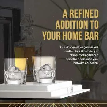  Double Old Fashioned Whiskey Glass (Set of 4) with Granite Chilling Stones - 10 oz Heavy Base Rocks Barware Glasses for Scotch, Bourbon and Cocktail Drinks