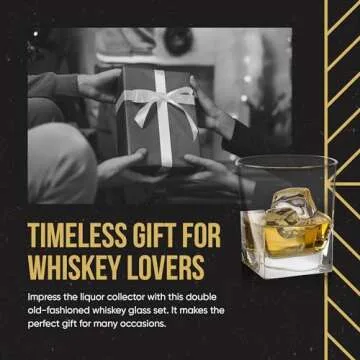  Double Old Fashioned Whiskey Glass (Set of 4) with Granite Chilling Stones - 10 oz Heavy Base Rocks Barware Glasses for Scotch, Bourbon and Cocktail Drinks