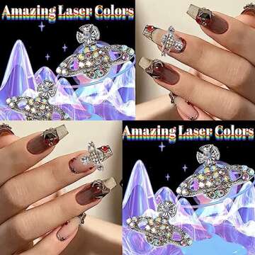 30PCS Planet Nail Charms 3D Star Gold and Silver Nail Charms for Acrylic Nails Y2K 3D Nail Rhinestones Gems Silver Nail Jewelry