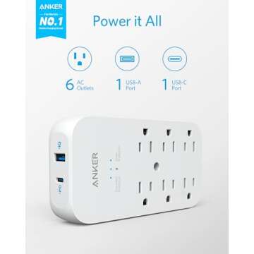 Anker Outlet Extender and USB Wall Charger, 6 Outlets and 2 USB Ports, 20W USB C Power Delivery High...