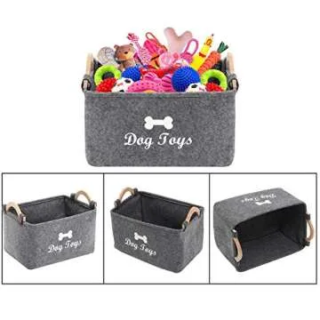 Geyecete Dog Toy Storage Bin with Wooden Handle