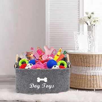 Geyecete Dog Toy Storage Bin with Wooden Handle