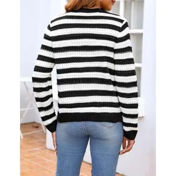 Zeagoo Women's 2025 Cardigan Sweaters Button Down Crew Neck Open Front Long Sleeve Knit Cropped Jackets Black White