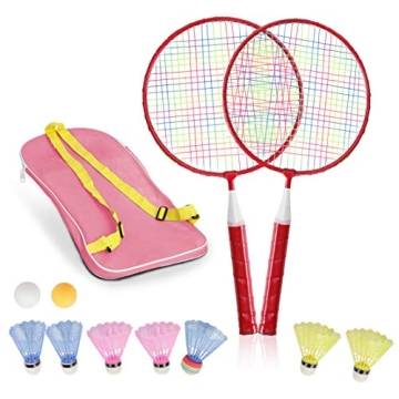 Badminton Rackets for Children,12 in 1 Shuttlecocks Racquet Sports Set w/Lightweight Carrying Bag fo...