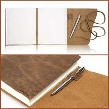 Leather Journal Notebook Gift Set + Luxury Pen – Handmade Genuine Buffalo Leather Travel Journal Hand-Stitched Coptic Leather Binding – Premium Recycled Acid-Free Unlined Cotton Paper MOONSTER®