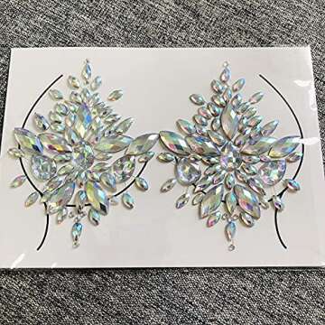 Mermaid Breast Gems Glitter,Body Jewels Rave Festival Rhinestone Face Body Jewelry Stick On Crystal Tattoo Nipple Chest Crystal Body Gem Stones Bindi Stickers(1 Set Breast Glitter)