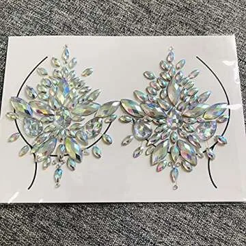 Mermaid Breast Gems Glitter,Body Jewels Rave Festival Rhinestone Face Body Jewelry Stick On Crystal Tattoo Nipple Chest Crystal Body Gem Stones Bindi Stickers(1 Set Breast Glitter)