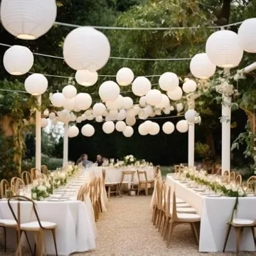 Elegant White Round Paper Lanterns for Parties and Weddings