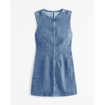 Wenrine Womens Denim Mini Dress Casual Sleeveless Crewneck Summer Jean Tank Dresses