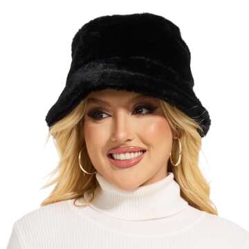 Sydbecs Winter Bucket Hat Fluffy Faux Fur Fisherman Cap for Women Men Solid Color Style(Black)