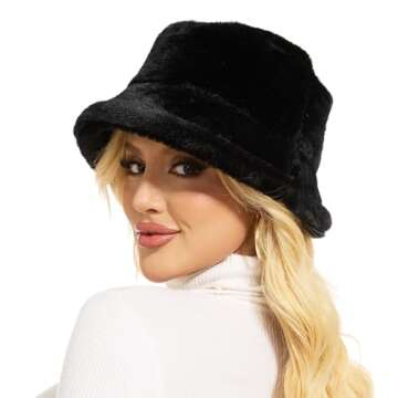 Sydbecs Winter Bucket Hat Fluffy Faux Fur Fisherman Cap for Women Men Solid Color Style(Black)