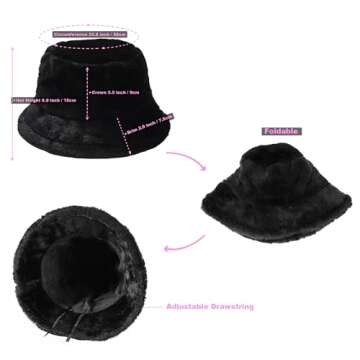 Sydbecs Winter Bucket Hat Fluffy Faux Fur Fisherman Cap for Women Men Solid Color Style(Black)