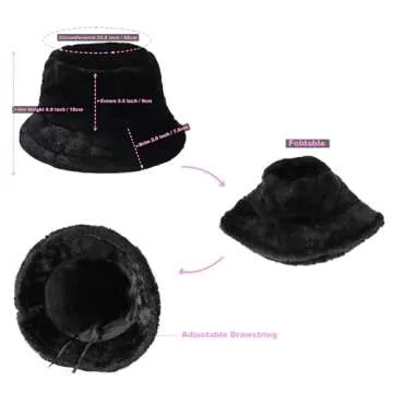 Sydbecs Winter Bucket Hat Fluffy Faux Fur Fisherman Cap for Women Men Solid Color Style(Black)
