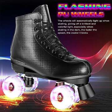 Perzcare Roller Skate Shoes for Women&Men Classic PU Leather High-top Double-Row Roller Skates for Beginner, Professional Indoor Outdoor Four-Wheel Shiny Roller Skates for Girls Unisex