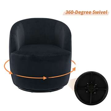 KIVENJAJA Swivel Barrel Chair, Modern Velvet Upholstered 360°Swivel Accent Chairs, Small Round Comfy Armchair Single Sofa Chair for Nursery Living Room Bedroom (Velvet, Black)