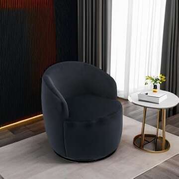 KIVENJAJA Swivel Barrel Chair, Modern Velvet Upholstered 360°Swivel Accent Chairs, Small Round Comfy Armchair Single Sofa Chair for Nursery Living Room Bedroom (Velvet, Black)