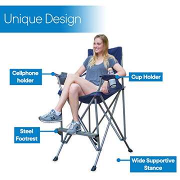 RMS Extra Tall Folding Chair - 31" Seat Height Director Chair for Camping, Home Patio and Sports - Portable and Collapsible with Footrest and Carrying Bag - Up to 300 lbs Weight Capacity (Blue)