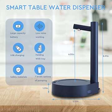 Water Dispenser for 5 Gallon Bottle, Ovtel USB Charging Automatic Water Dispenser for Universal Bott...