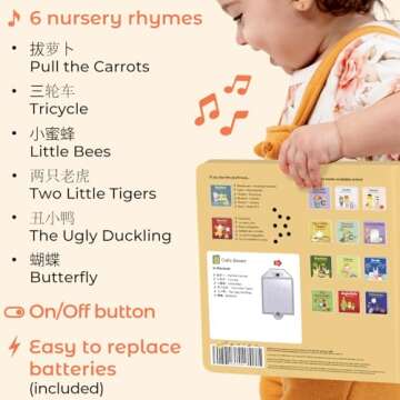 Cali's Books Chinese Nursery Rhymes Book - Sound Books for Toddlers 1-3. Chinese Baby Book - Music Toys for Bilingual Children with Lyrics & Translation
