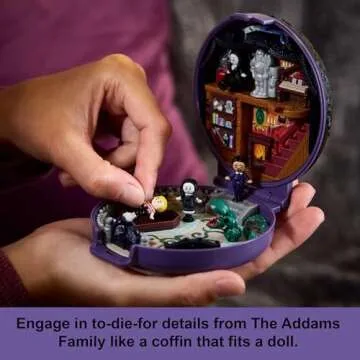 Polly Pocket Collector Playset, The Addams Family Compact with 4 Special Edition Character Dolls and 10 Accessories